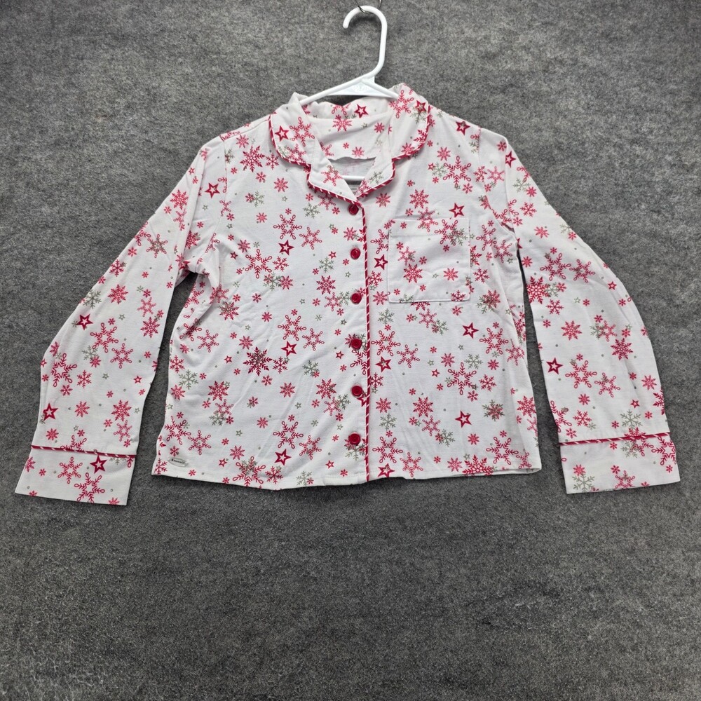 American Girl Pajama Top Girls Medium 10/12 White Red Snowflakes